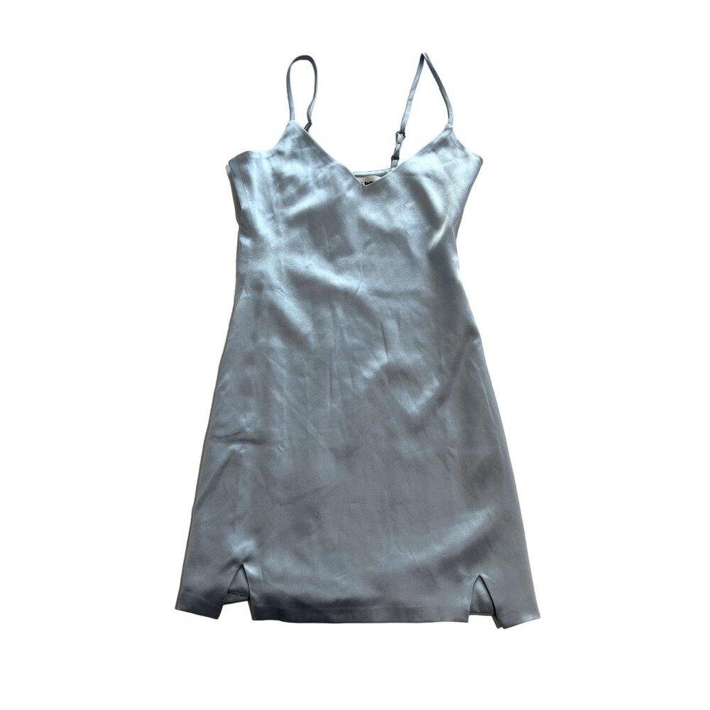 Satin Slip Mini Dress in Light Silver